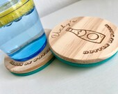 Glass & Bottle of Water Wooden Felt Coasters, Set of 2 pcs, 5th wedding anniversary gift, 7th anniversary present, Sparkling Water Present thumbnail 9
