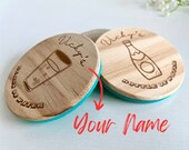 Glass & Bottle of Water Wooden Felt Coasters, Set of 2 pcs, 5th wedding anniversary gift, 7th anniversary present, Sparkling Water Present thumbnail 1