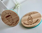Glass & Bottle of Water Wooden Felt Coasters, Set of 2 pcs, 5th wedding anniversary gift, 7th anniversary present, Sparkling Water Present thumbnail 3