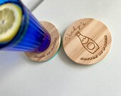 Glass & Bottle of Water Wooden Felt Coasters, Set of 2 pcs, 5th wedding anniversary gift, 7th anniversary present, Sparkling Water Present thumbnail 4