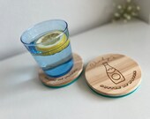 Glass & Bottle of Water Wooden Felt Coasters, Set of 2 pcs, 5th wedding anniversary gift, 7th anniversary present, Sparkling Water Present thumbnail 8
