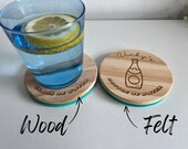 Glass & Bottle of Water Wooden Felt Coasters, Set of 2 pcs, 5th wedding anniversary gift, 7th anniversary present, Sparkling Water Present thumbnail 10