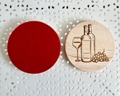 Wooden Wine Coasters: Glass & Bottle Design, Felt Backed (Set of 2) thumbnail 3