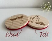 Wooden Wine Coasters: Glass & Bottle Design, Felt Backed (Set of 2) thumbnail 4