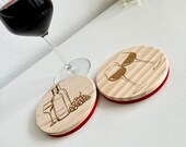 Wooden Wine Coasters: Glass & Bottle Design, Felt Backed (Set of 2) thumbnail 1
