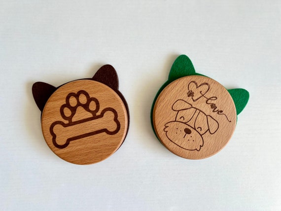 Dog Coasters with Ears: Wooden Felt Coaster Set