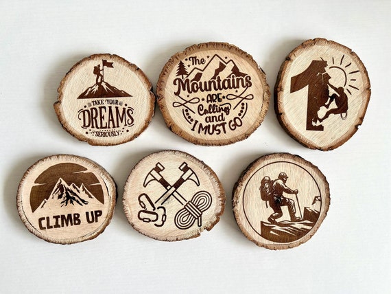 Climbing Theme Wooden Coasters with Bark - Set of 6