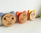 Wooden Cat Coasters with Felt Ears: Engraved Cat Lover Gift (Set of 3) thumbnail 5