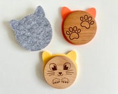 Wooden Cat Coasters with Felt Ears: Engraved Cat Lover Gift (Set of 3) thumbnail 2