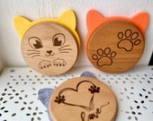 Wooden Cat Coasters with Felt Ears: Engraved Cat Lover Gift (Set of 3) thumbnail 8