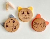 Wooden Cat Coasters with Felt Ears: Engraved Cat Lover Gift (Set of 3) thumbnail 1