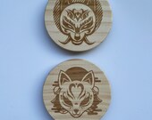 Kitsune Fox Mask Wooden Coasters: Japanese Folklore Gift (Set of 2) thumbnail 8
