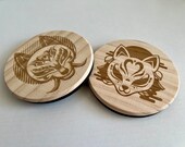Kitsune Fox Mask Wooden Coasters: Japanese Folklore Gift (Set of 2) thumbnail 1