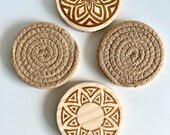 Tribal Pattern Wood Coasters: Beige Bohemian Table Decor, Set of 4 thumbnail 2