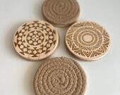 Tribal Pattern Wood Coasters: Beige Bohemian Table Decor, Set of 4 thumbnail 4