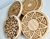 Tribal Pattern Wood Coasters: Beige Bohemian Table Decor, Set of 4 thumbnail 1