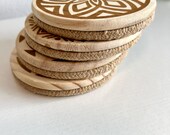 Tribal Pattern Wood Coasters: Beige Bohemian Table Decor, Set of 4 thumbnail 6