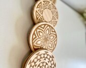 Tribal Pattern Wood Coasters: Beige Bohemian Table Decor, Set of 4 thumbnail 7