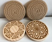 Tribal Pattern Wood Coasters: Beige Bohemian Table Decor, Set of 4 thumbnail 8