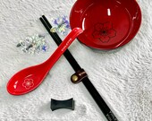 Custom Japanese Miso Soup Bowl Set: Engraved Spoon & Chopsticks thumbnail 1