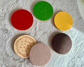 Burger Coaster Set of 6 pcs, Wooden Top Felt Colorful Bottom, Unique Table Decor thumbnail 4
