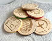 Burger Coaster Set of 6 pcs, Wooden Top Felt Colorful Bottom, Unique Table Decor thumbnail 1