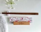Personalized Japanese Chopsticks Set: Cherry Blossom Origami Wrap, Wooden Stand, Sakura Soy Sauce Dish thumbnail 9