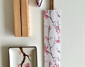 Personalized Japanese Chopsticks Set: Cherry Blossom Origami Wrap, Wooden Stand, Sakura Soy Sauce Dish thumbnail 7