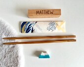 Engraved Chopsticks Gift Set: Personalized Wooden Stand, Fuji Rest, Ukiyoe Origami Wrap thumbnail 2