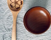 Personalized Wooden Miso Bowl and Spoon Set: Cherry Blossom Engraving thumbnail 4