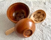 Personalized Wooden Miso Bowl and Spoon Set: Cherry Blossom Engraving thumbnail 8