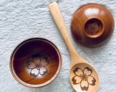 Personalized Wooden Miso Bowl and Spoon Set: Cherry Blossom Engraving thumbnail 6
