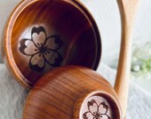 Personalized Wooden Miso Bowl and Spoon Set: Cherry Blossom Engraving thumbnail 7