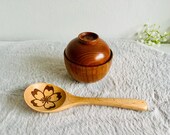 Personalized Wooden Miso Bowl and Spoon Set: Cherry Blossom Engraving thumbnail 3