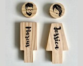 Personalized Wooden Restroom Sign: Engraved WC Door Plate, His/Hers Design thumbnail 3