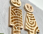 Japanese Kimono Restroom Sign: Engraved Wooden WC Door Plaque thumbnail 5