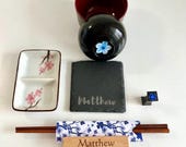 Personalized Japanese Dinnerware Set for Couples: Engraved Chopsticks & Slate Sushi Dishes thumbnail 7