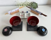 Personalized Japanese Dinnerware Set for Couples: Engraved Chopsticks & Slate Sushi Dishes thumbnail 1