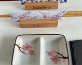 Personalized Japanese Dinnerware Set for Couples: Engraved Chopsticks & Slate Sushi Dishes thumbnail 8