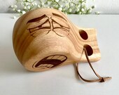 Funny Manga Face Wooden Kuksa Cup - Scandinavian Coffee Mug thumbnail 1