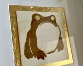 Framed Golden Frog Art Print: Japanese Zen Decor, Woodblock Style thumbnail 2