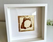 Framed Golden Frog Art Print: Japanese Zen Decor, Woodblock Style thumbnail 1