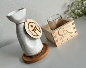 Japanese Sake Set | Ceramic Tokkuri, Mount Fuji Masu Box & Koi Coaster thumbnail 1