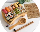Bamboo Sushi Making Kit | Personalized Chopsticks, Rolling Mat, Paddle, Rest thumbnail 3