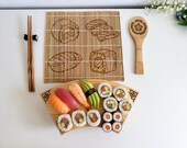 Bamboo Sushi Making Kit | Personalized Chopsticks, Rolling Mat, Paddle, Rest thumbnail 1