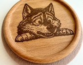 Funny Wolf Steak Wooden Coasters | Laser Engraved Beech Wood Drinkware | YapYapBeats Collaboration thumbnail 3