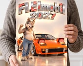 Funny Car Calendar 2027 – FLEImobil, Wolfie Wall Calendar with Classic Cars, Rally & Tuning Art thumbnail 1
